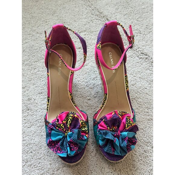 Gianni Bini Shoes Womens Sz 10 Colorful Pink / Blue Strap Wedge Sandals Open Toe - Picture 12 of 13